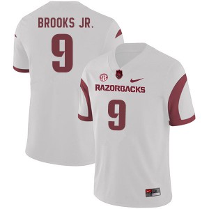 Mens Arkansas Razorbacks Greg Brooks Jr. #9 White University Jerseys 655391-114