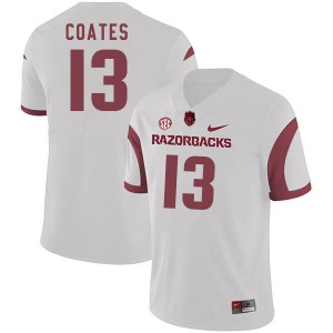 Men's Arkansas Razorbacks Julius Coates #13 White Football Jerseys 909222-433