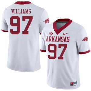 Men Arkansas Razorbacks Jalen Williams #97 Football Alternate White Jerseys 236152-455