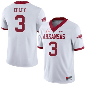 Men Arkansas Razorbacks Lucas Coley #3 Alternate NCAA White Jerseys 627509-113