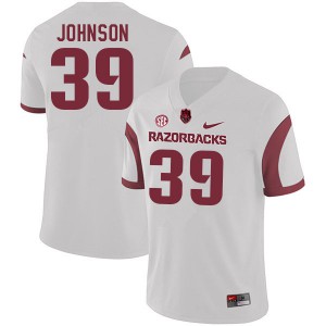 Mens Arkansas Razorbacks Nathan Johnson #39 White NCAA Jersey 271436-942