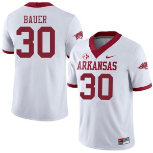Mens Arkansas Razorbacks Reid Bauer #30 Embroidery White Alternate Jersey 509995-134