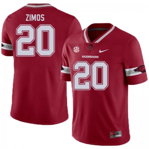 Mens Arkansas Razorbacks Zach Zimos #20 Embroidery Cardinal Alternate Jersey 469750-390
