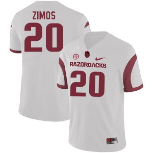 Men's Arkansas Razorbacks Zach Zimos #20 White Stitch Jerseys 276889-392