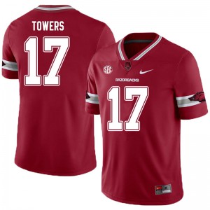 Men's Arkansas Razorbacks J.T. Towers #17 Football Alternate Cardinal Jerseys 349806-564