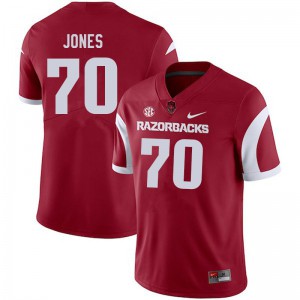 Mens Arkansas Razorbacks Luke Jones #70 Stitched Cardinal Jersey 418837-862
