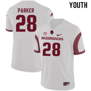 Youth Arkansas Razorbacks Andrew Parker #28 White Stitched Jerseys 399676-892