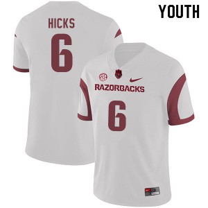 Youth Arkansas Razorbacks Ben Hicks #6 Alumni White Jerseys 583367-335