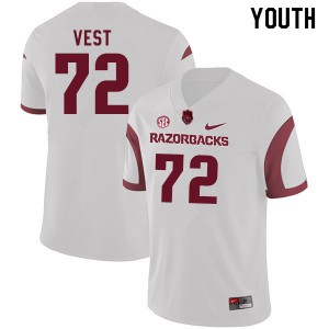 Youth Arkansas Razorbacks Drew Vest #72 White NCAA Jersey 718594-649