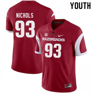 Youth Arkansas Razorbacks Isaiah Nichols #93 NCAA Cardinal Jerseys 368718-654