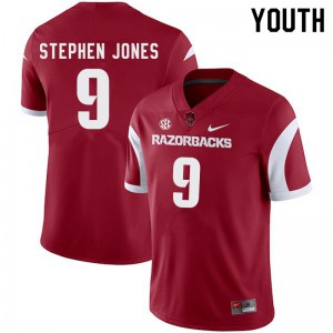 Youth Arkansas Razorbacks John Stephen Jones #9 NCAA Cardinal Jersey 209342-999
