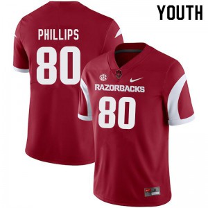 Youth Arkansas Razorbacks Matthew Phillips #80 Cardinal College Jerseys 884155-400