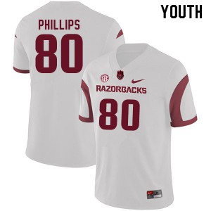 Youth Arkansas Razorbacks Matthew Phillips #80 Official White Jersey 750327-101
