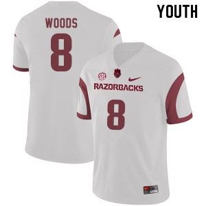 Youth Arkansas Razorbacks Mike Woods #8 University White Jersey 900617-396
