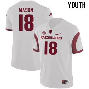 Youth Arkansas Razorbacks Myles Mason #18 White College Jerseys 405244-440