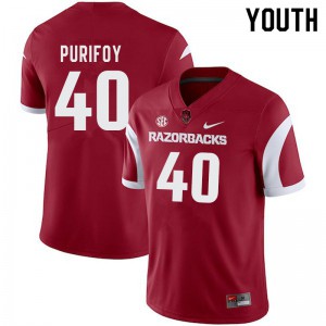 Youth Arkansas Razorbacks Trey Purifoy #40 Player Cardinal Jersey 358671-677