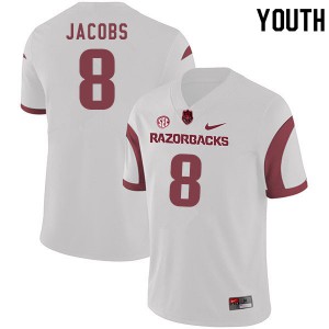 Youth Arkansas Razorbacks Jerry Jacobs #8 Stitch White Jerseys 267980-827