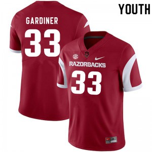 Youth Arkansas Razorbacks Karch Gardiner #33 Cardinal Player Jersey 159765-484