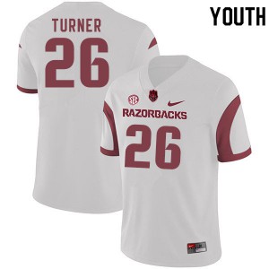 Youth Arkansas Razorbacks Reid Turner #26 Football White Jerseys 282136-341