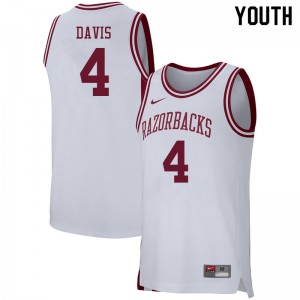 Youth Arkansas Razorbacks Davonte Davis #4 White College Jerseys 379176-743