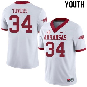 Youth Arkansas Razorbacks J.T. Towers #34 Alternate White Football Jerseys 563191-294