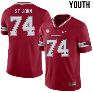 Youth Arkansas Razorbacks Jalen St. John #74 Alternate Stitched Cardinal Jerseys 793233-297