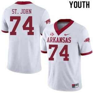 Youth Arkansas Razorbacks Jalen St. John #74 White Stitched Alternate Jersey 170508-168