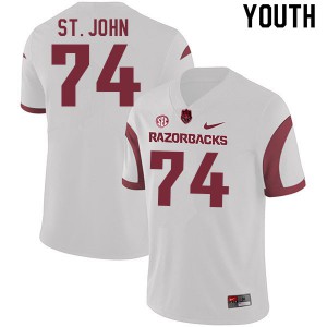 Youth Arkansas Razorbacks Jalen St. John #74 White Official Jerseys 926083-247