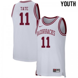 Youth Arkansas Razorbacks Jalen Tate #11 Stitch White Jersey 341122-703