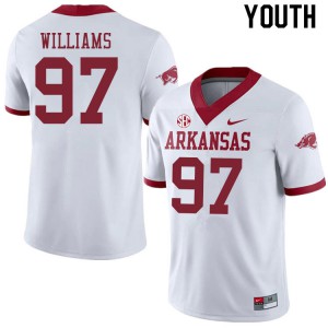 Youth Arkansas Razorbacks Jalen Williams #97 Stitched White Alternate Jerseys 263062-562