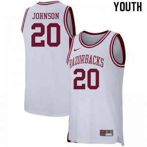 Youth Arkansas Razorbacks Kamani Johnson #20 Official White Jerseys 324712-959