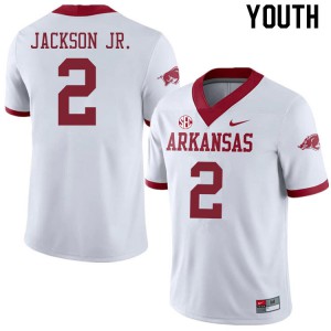 Youth Arkansas Razorbacks Ketron Jackson Jr. #2 Stitch Alternate White Jerseys 576863-797