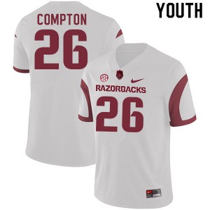 Youth Arkansas Razorbacks Kevin Compton #26 University White Jerseys 453505-311
