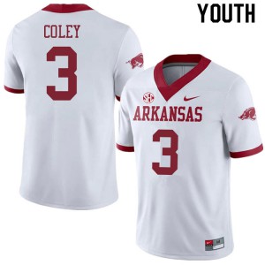Youth Arkansas Razorbacks Lucas Coley #3 Player White Alternate Jersey 960699-558