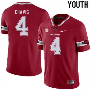 Youth Arkansas Razorbacks Malik Chavis #4 University Alternate Cardinal Jerseys 240244-804