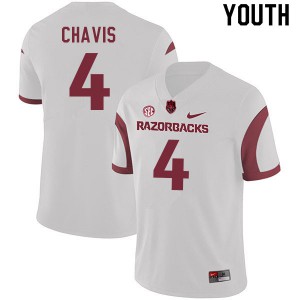 Youth Arkansas Razorbacks Malik Chavis #4 White Official Jerseys 552316-718