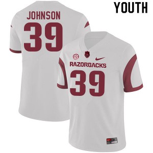 Youth Arkansas Razorbacks Nathan Johnson #39 White Football Jersey 311378-658