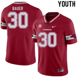 Youth Arkansas Razorbacks Reid Bauer #30 Football Cardinal Alternate Jerseys 300712-932