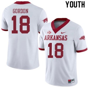 Youth Arkansas Razorbacks Trent Gordon #18 Alternate Player White Jerseys 996255-767