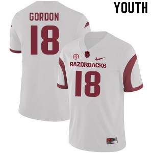 Youth Arkansas Razorbacks Trent Gordon #18 Alumni White Jerseys 941436-497