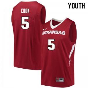 Youth Arkansas Razorbacks Arlando Cook #5 Stitched Cardinal Jerseys 773215-317