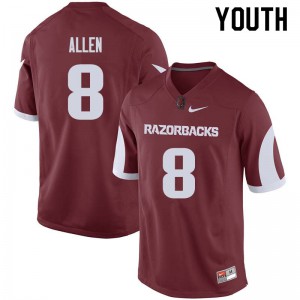 Youth Arkansas Razorbacks Austin Allen #8 Cardinal Stitch Jerseys 483176-507