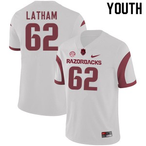 Youth Arkansas Razorbacks Brady Latham #62 White Stitch Jerseys 404552-367
