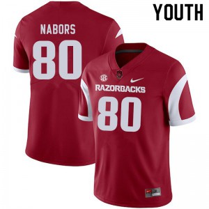 Youth Arkansas Razorbacks Brett Nabors #80 Cardinal Stitched Jerseys 769652-644