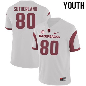 Youth Arkansas Razorbacks Collin Sutherland #80 White Official Jerseys 306171-627