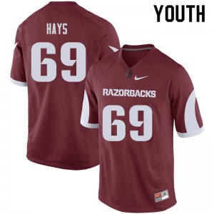 Youth Arkansas Razorbacks Dylan Hays #69 Embroidery Cardinal Jersey 585466-714
