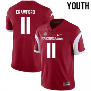 Youth Arkansas Razorbacks Jaqualyn Crawford #11 Football Cardinal Jersey 325834-866