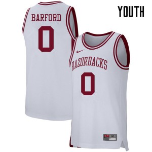 Youth Arkansas Razorbacks Jaylen Barford #0 White Embroidery Jerseys 596382-703