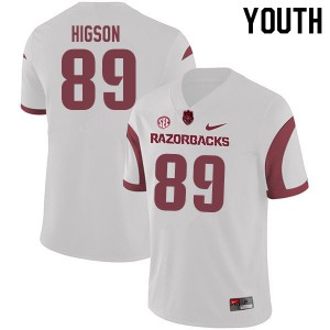 Youth Arkansas Razorbacks Jonas Higson #89 White Stitch Jersey 406227-870