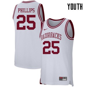 Youth Arkansas Razorbacks Jordan Phillips #25 White Stitch Jerseys 424549-136